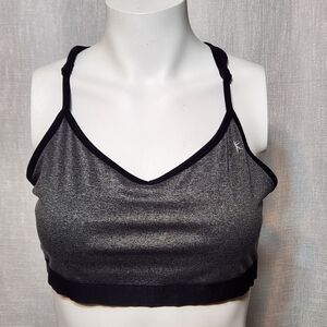 Danskin NOW Sports Bra Mesh Razorback Two Tone Large 12-14 Green Gray Black